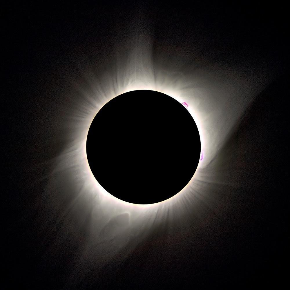 Totality during a total solar eclipse, showing the Sun's corona