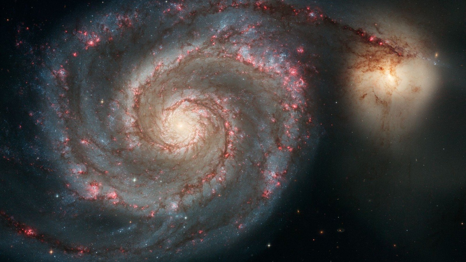 The Whirlpool Galaxy (M51), a classic example of a spiral galaxy