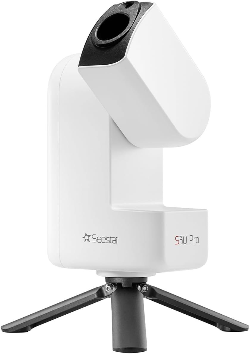 The ZWO Seestar S30 Pro smart telescope on its tripod