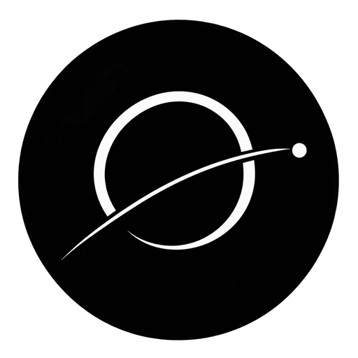 The ORIVON emblem: a white ring crossed by a curved orbit line and a small dot, on a black circular badge
